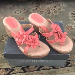 Convington sandals coral, flower detail, cork